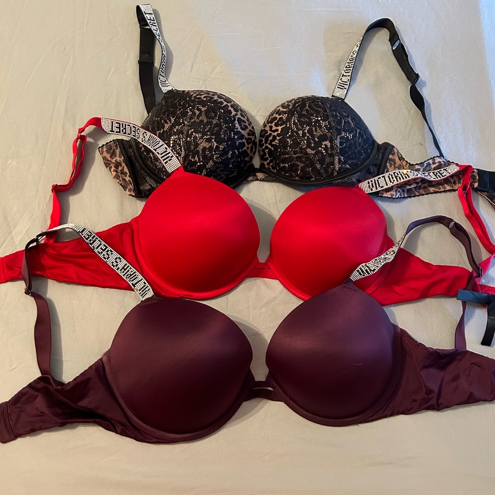 3 Victoria’s Secret jeweled Bras (D sizes)